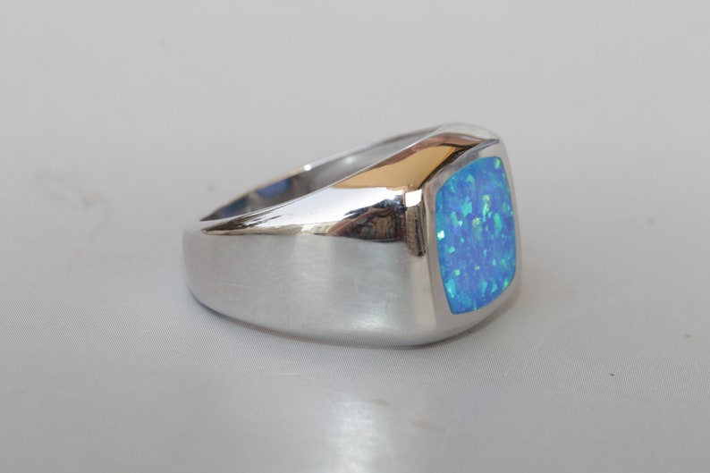 Opal Gold Signet Ring, Fire Opal Signet Ring, Blue Signet Ring, Square Opal Ring, Square Goldfilled Ring, Men Women Unisex Gold Signet Ring image 9