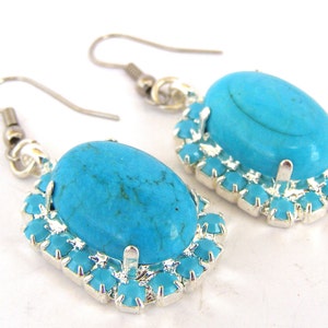 Silver Turquoise Earrings,  Blue natural Earrings, Simple Stone Earrings, Dainty Earrings, Turquoise Dangle Earrings, Oval blue Earrings