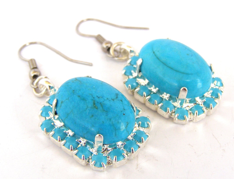 Silver Turquoise Earrings Dainty Earrings Blue natural Earrings Simple Stone Earrings Seafoam blue Earrings Turquoise Dangle Earrings