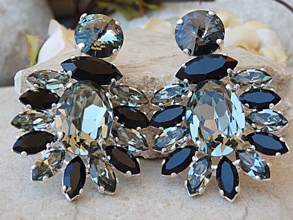 Large Chunky Crystal Quartz Pendant Turquoise Stud Gold Dipped Statement  Earrings - Gilded Bug Jewelry