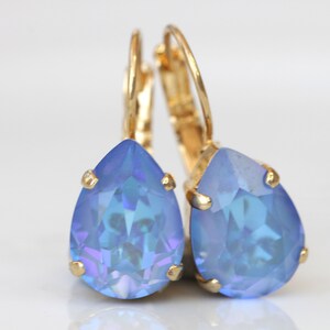 BLAUWE MINIMALISTISCHE OORBELLEN, Blue Pear Drop Oorbellen, Strass Oorbellen, Bridal Shower Gift, Bruiloften Sieraden, Teardrop Simple Lever