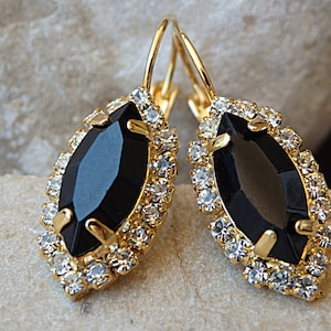 Clear Black Drop Earrings. Halo Black Earrings. Cocktail Black Earrings. Oval Leverback Earrings. Black Crystal Rhinestone Hook Earrings.