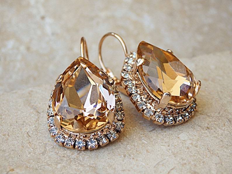 Blush Earrings Blush Peach Droplet Drop Earrings Swarovski Etsy