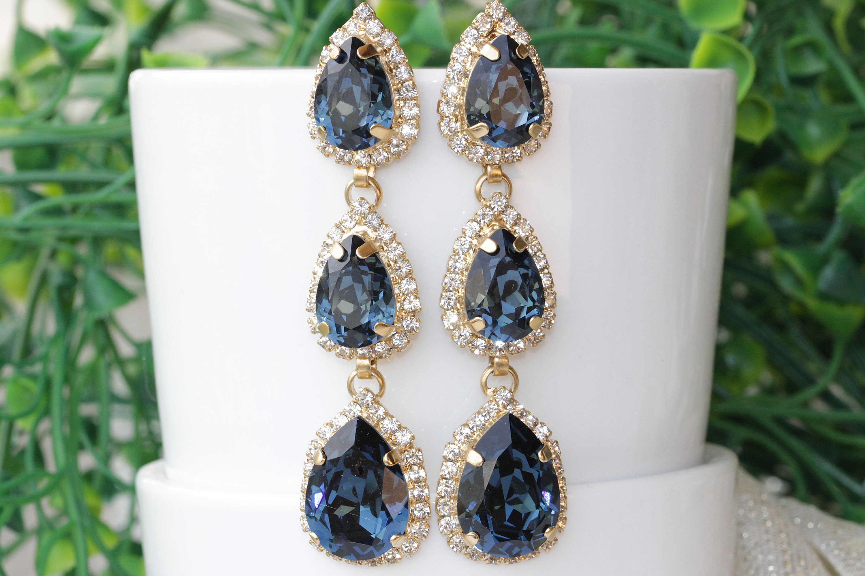 Midnight Blue Sparkles  Blue Diamond Earrings  GautamBanerjee