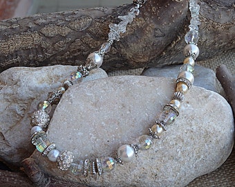 Braut Perle & Kristall Schmuck Set: Hochzeitskette, Brautjungfern Geschenk
