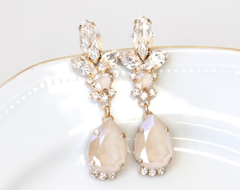 Crystal Bridal Chandelier Earrings, Bridal Ivory Cream Vintage Jewelry