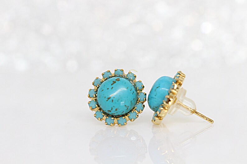 Turquoise Stud Earrings Genuine Turquoise Post Earrings Etsy