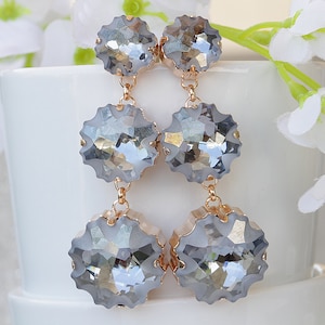 Dusty Blue Earrings, Bridal Dusty Blue With Rose Gold, Dusty Blue Chandeliers, Dusty Blue Statement  Earrings, Bridal Long Earring
