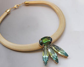 Emerald Green Crystal Collar Necklace, Gift for Mother of the Bride Bib Statement