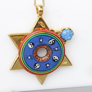 Magen David jewish necklace, Star of David pendant necklace, Jewish charms Symbols Enamel jewelry, Passover gift idea&#39;s, Blue Opal necklace