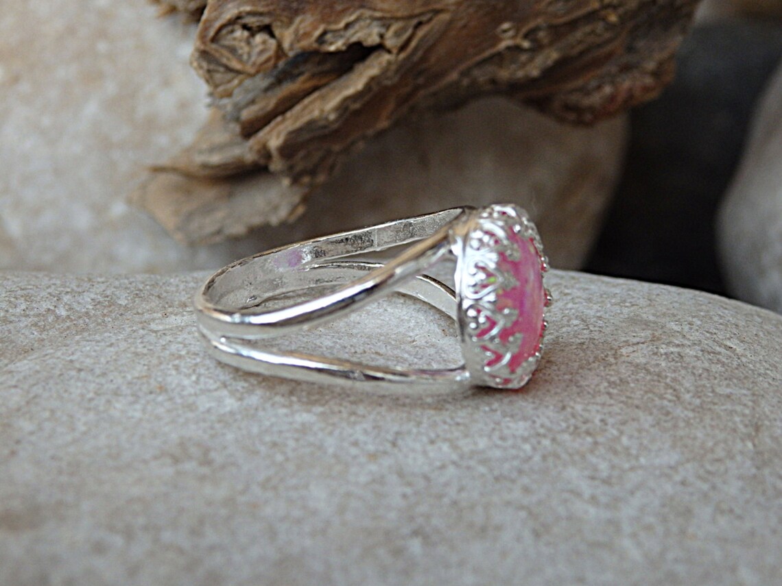 •REFLECTION• opal + pink opal + silver ring - SIZE 8.5