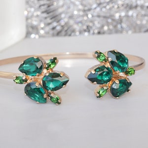 EMERALD BRACELET, Rose Gold Braclet,  Bracelet, Crystal Cuff, Bangle Gold Bridal Bracelet,Bridesmaids Gifts, Woman Emerald Bracelet