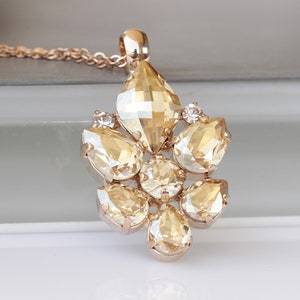 CHAMPAGNE CLUSTER PENDANT, Rose Gold Necklace,  Pendant, Necklace For Bride, Rhinestone Necklace, Unique Crystal Necklace