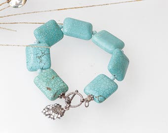 TURQUOISE BRACELET, Turquoise Bangle, Bohemian Bracelet, Turquoise And Silver, Boho Chic Bracelet, Christmas Gift For Woman, Bracelet Beads