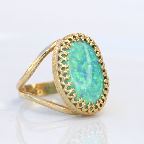 GREEN OPAL RING, Opal Gold Ring, Gemstone ring, October Birthstone, Opal Emerald lawn Gold Filled shops Ring, Fire Opal jewelry, Opal Big Ring