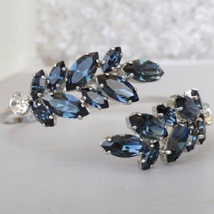 NAVY BLUE BRACELET,  Bracelet, Leaf Bracelet, Adjustable Bracelet, Something Blue, Bridal Arm Cuff, Blue Crystal Bracelet