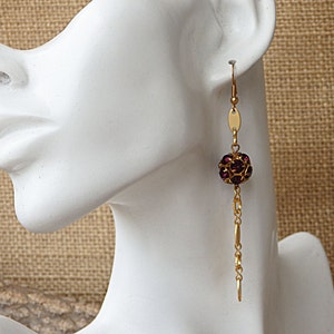 DARK PURPLE EARRINGS,  Purple Crystal Earrings, Purple amethyst Ball Earring, Long Dangle Earrings, Gold Dangle Earrings, Purple Earrings