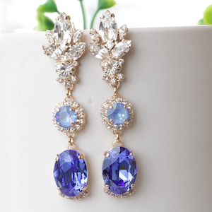 ROYAL BLUE EARRINGS, Bridal Something Blue For The Brides, Sapphire Blue Long  Earrings,  Statement Jewelry, Lightweight Earrings