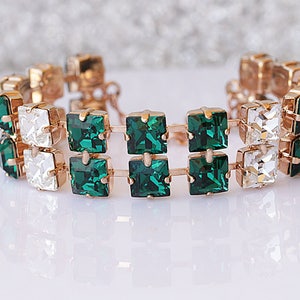 EMERALD BRACELET, Champagne Crystal  Bracelet, Rhinestone Green Bracelet, Bride Chunky Bracelet, Wedding Bracelet, Bridal Bracelet