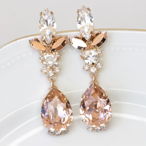 BLUSH BRIDAL EARRINGS,Bridal  Morganite Earrings,  Crystals earrings, Rose gold earrings, chandelier earrings, Vintage Looking,Gift