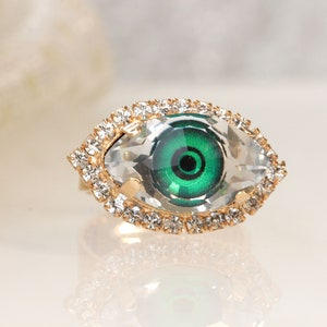 EYE RING, GREEN Eye Protection Ring, Crystals Ring, Evil Eye Jewelry,Emerald Evil Eye Ring,Gothic Trending jewelry,Bohemian Jewelry