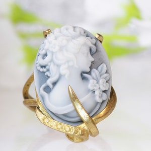 CAMEO RING, Art Deco Boho Ring, Black And White Ring, Gray Cameo Ring, Unique Engagement Ring, Gold Filled Ring, Women's Statement Ring Gift image 6