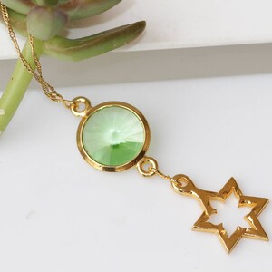 Star of David Necklace, Green Pendant, Wedding Jewish Gift, Magen David, Jewish Jewelry, Y Necklace, Green Peridot Crystal Necklace, For Her
