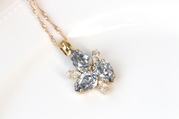 DUSTY BLUE CRYSTAL Bridal Necklace Light Blue Necklace Necklace