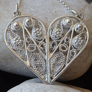 Silver sterling 925 Heart Shaped Necklace, Yemenite necklace, Ethnic Tribal hand made jewelry. Filigree love pendant. Women wife gift idea&#39;s