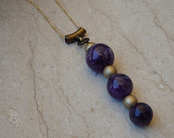 Amethyst  Pendant. Purple Pendant.  Beaded Pendant .February Birthday. Purple women Necklace. purple Jewelry Gift. Women's Bar necklace