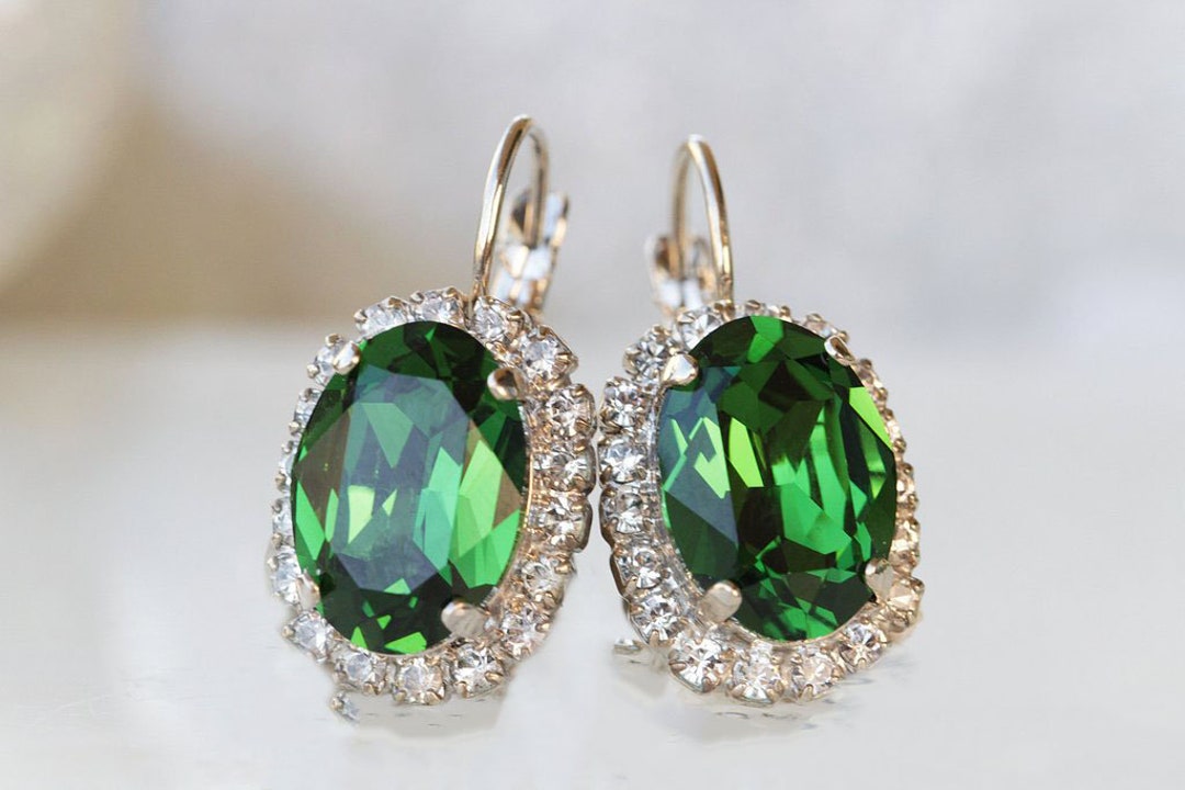 GREEN EARRINGS Green Olive Earrings Emerald Crystal - Etsy
