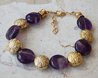 Amethyst Bracelet, Gold Plated Beads, Healing Crystals