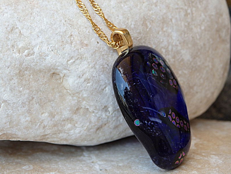 Artisan glass jewelry Organic necklace.Mother/'s Day Gift Handmade Glass Pendant Glass Necklace Blue Glass Necklace Fused Glass Jewelry
