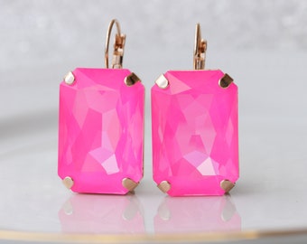 PINK FUCHSIA EARRINGS, Statement Pink Earrings, Hot Pink Earrings, Large Unique Earrings, Cocktail Ring Earrings Set, Neon Dark Pink Earring