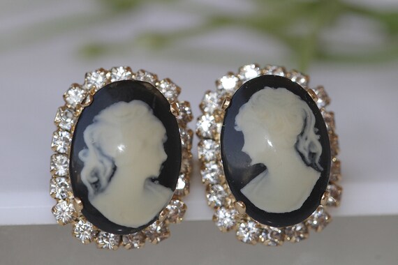 Vintage Gold Victorian Revival Black Cameo Earrings | eBay