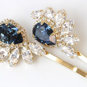NAVY Blue BOBBY PINS, Bridal Bobby Pin, Wedding Dark Blue Hair Pins, Girls Bobby Pin,  Crystals Bobby Pin, Gift For Her, Small Gift