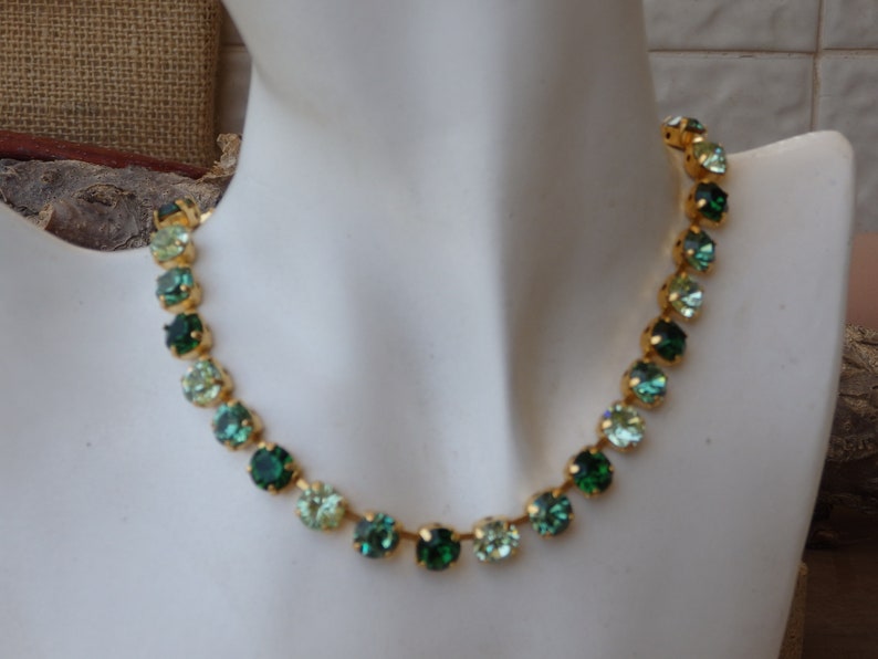 EMERALD NECKLACE Rhinestone Jewel Tennis Necklace Anna Etsy