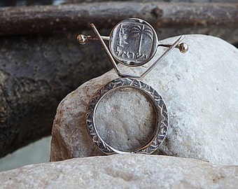 Vintage Israeli Coin Ring - 925 Sterling Silver Signet, Handmade