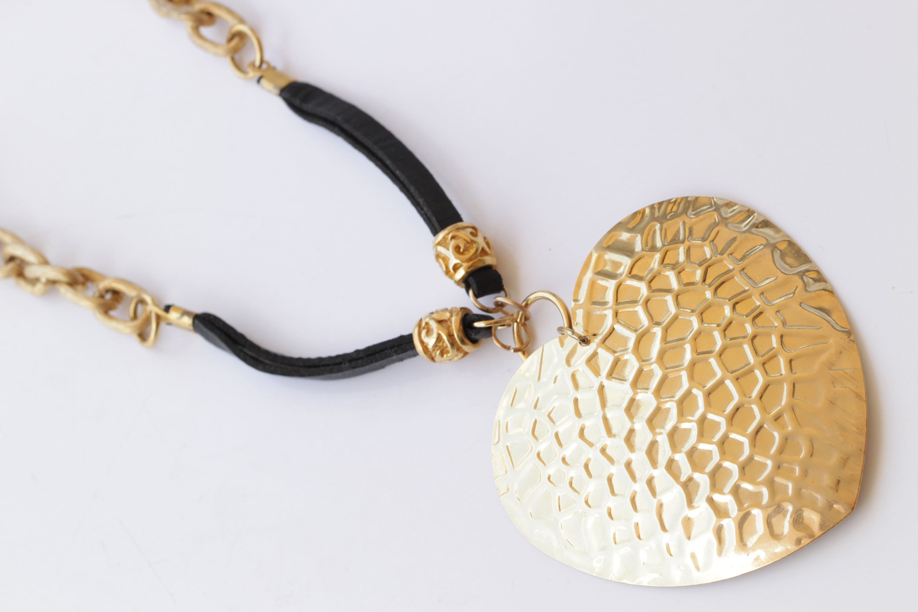 Leather Heart Necklace, Big Heart Pendant, Boho Leather