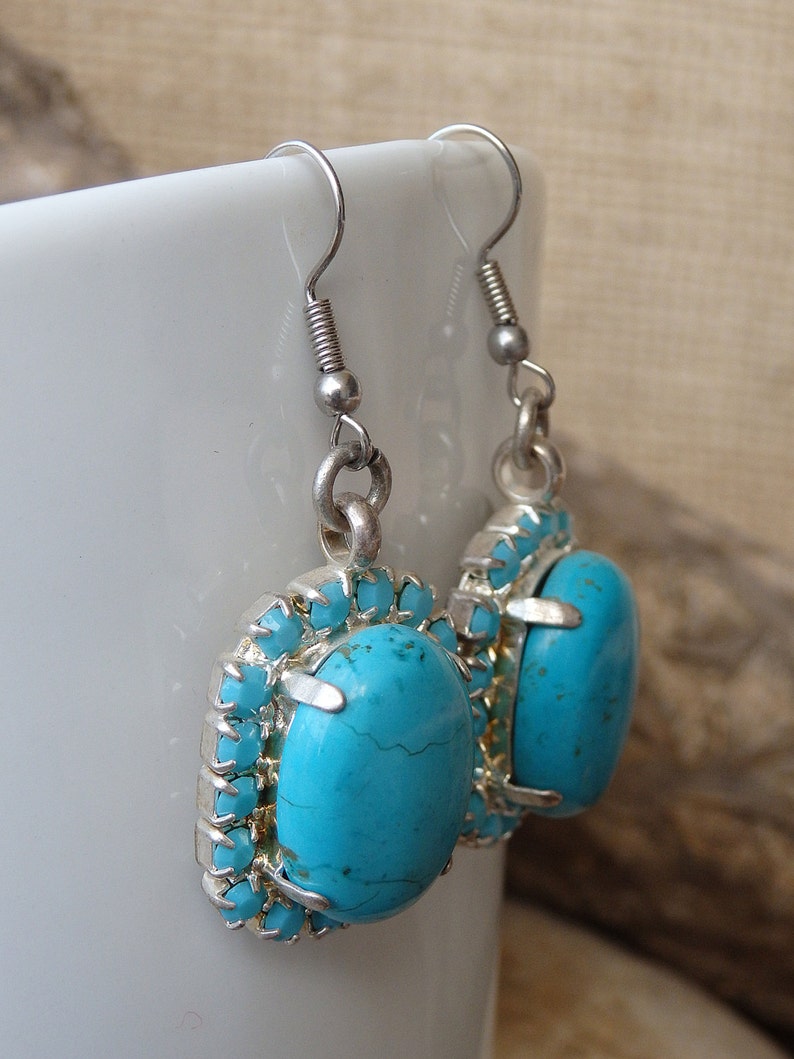 Silver Turquoise Earrings Dainty Earrings Blue natural Earrings Simple Stone Earrings Seafoam blue Earrings Turquoise Dangle Earrings