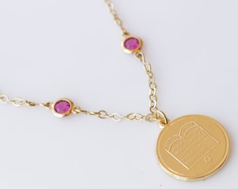 COIN NECKLACE, Star of David Necklace, Gold And Pink Fuchsia Necklace,Israel Jewish Jewelry Gift, Jewelry Made From Israel, Hebrew Necklace