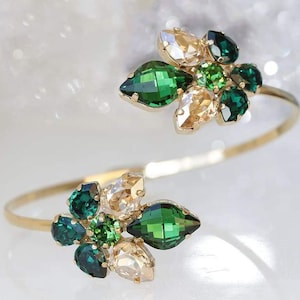 EMERALD  BRACELET, Green Gold Bracelet, Bridal Bracelet, Champagne Emerald Bangle,Evening Elegant Jewelry, Trendy Bracelet