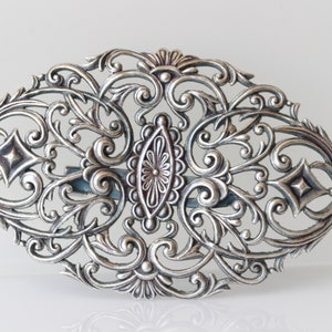 SILVER BROOCH, Filigree Dresses Brooch, Elegant Brooch, Lace Brooch, Mother Day Gift, Long Large Brooch, Grandmother Vintage Gift