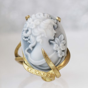 CAMEO RING, Art Deco Boho Ring, Black And White Ring, Gray Cameo Ring, Unique Engagement Ring, Gold Filled Ring, Women's Statement Ring Gift image 7