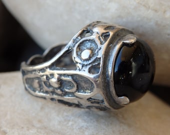 Rough Black Gemstone Ring, 925 Sterling Silver Onyx Ring, Big Black Stone Ring for Women Silver Onyx Ring, Black Onyx Silver Ring for her