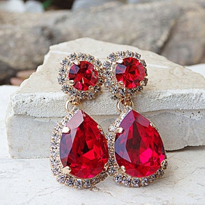 Ruby Red Earrings, Chandelier Earrings, Beautiful Earrings, Bridesmaid Red Earrings, Bridal Ruby Crystals Earrings, Chandelier Earrings. image 3