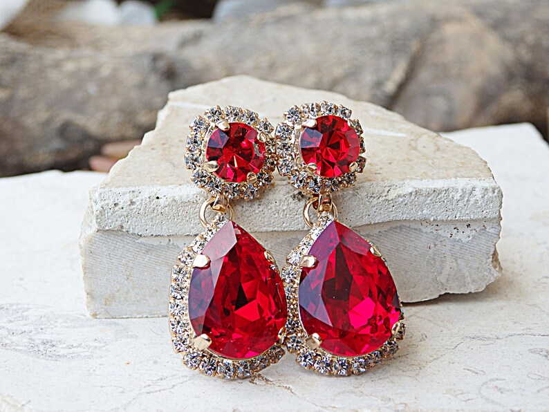 Ruby Red Earrings, Chandelier Earrings, Beautiful Earrings, Bridesmaid Red Earrings, Bridal Ruby Crystals Earrings, Chandelier Earrings. image 3