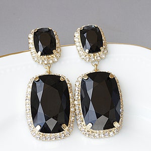 BLACK DANGLE EARRINGS, Chandalier Earrings,  Earrings, Formal Earrings, Evening Jewelry, Gift For Girlfriend, Big Crystal Earrings