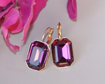 Amethyst Brisur Ohrringe, Vergoldeter Kristallanhänger