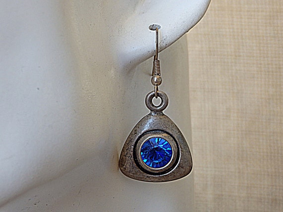 Royal Blue Triangular Earrings, Boho Gemstone Ear… - image 2